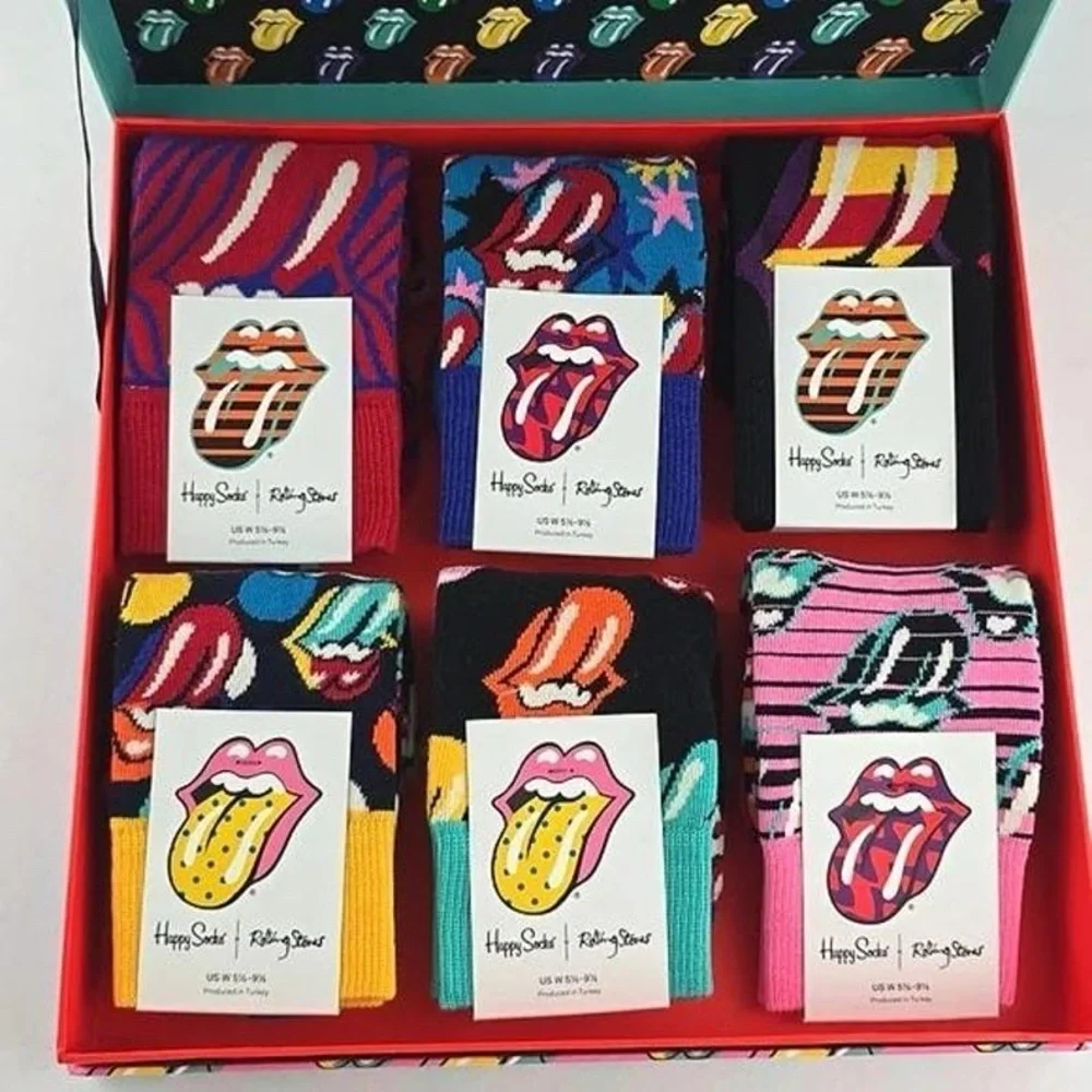 Rolling Stones Happy Socks 6 Pair Colorful Patterned Box Set Collection
